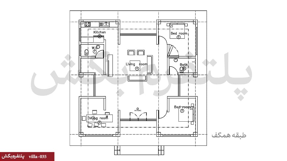 نقشه ویلا فلت 160متری【15×15】villa-035 — تصویر ۳