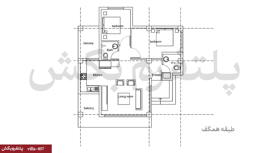 نقشه ویلا فلت مدرن【90متری】villa-057 — تصویر ۳