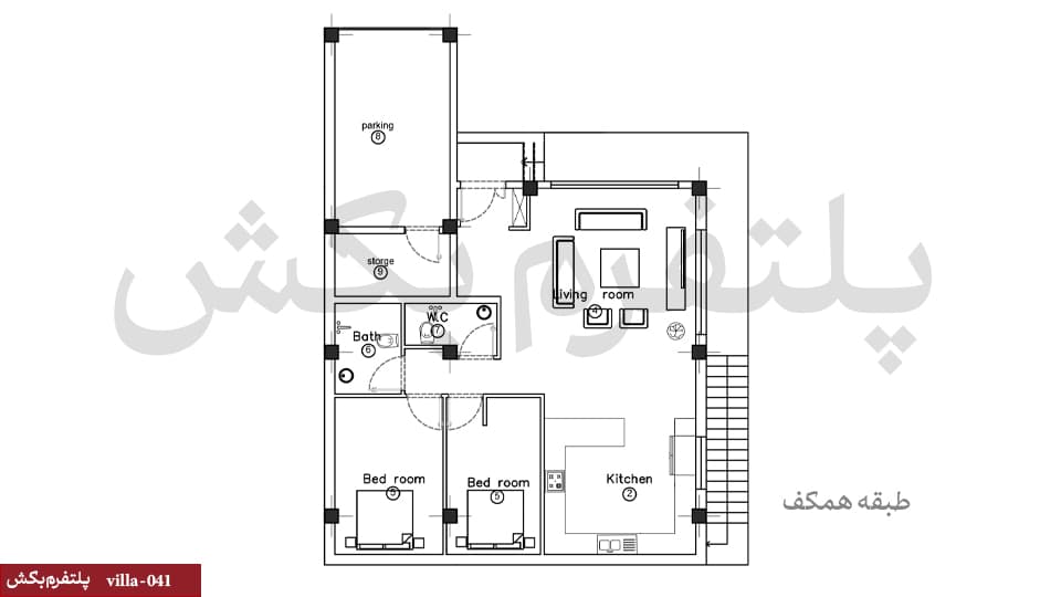 طراحی خانه 100 متری حیاط دار【فلت】villa-041 — تصویر ۳