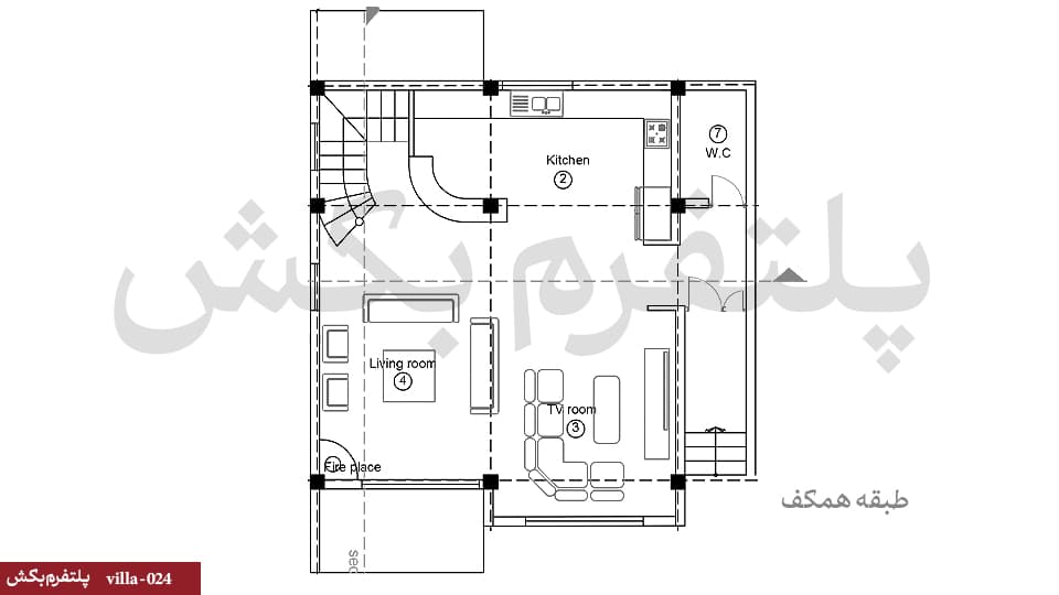 پلان مسکونی سه خوابه【نقشه 100 متری】villa-024 — تصویر ۳