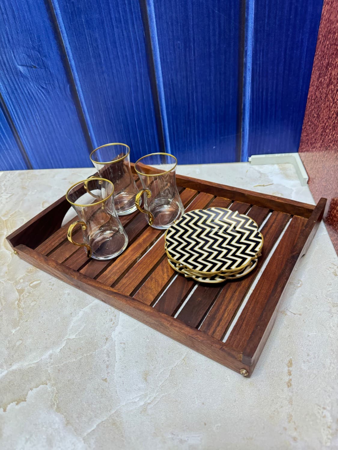 سینی چوبی نرده ای 3 نفره سایز بزرگ — تصویر ۲