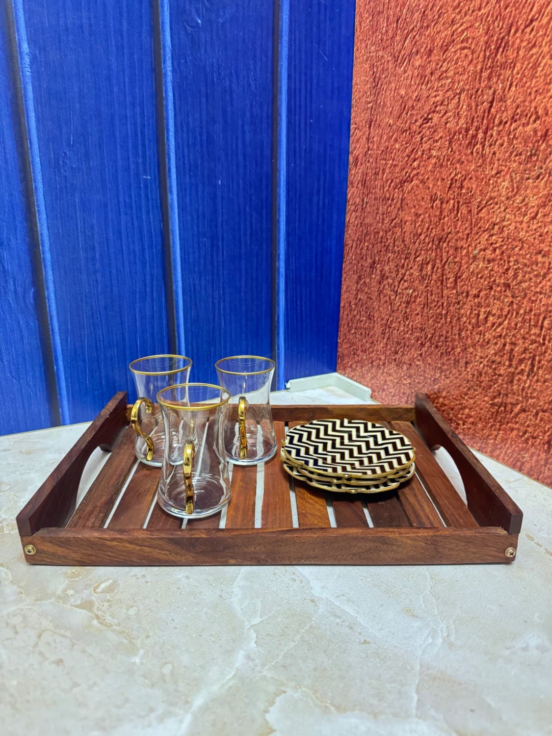 سینی چوبی نرده ای 3 نفره سایز بزرگ