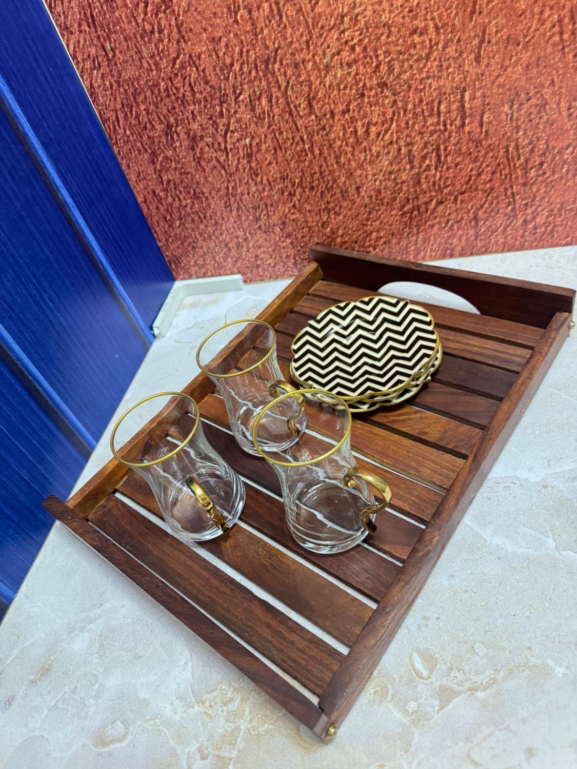 سینی چوبی نرده ای 3 نفره سایز بزرگ — تصویر ۳