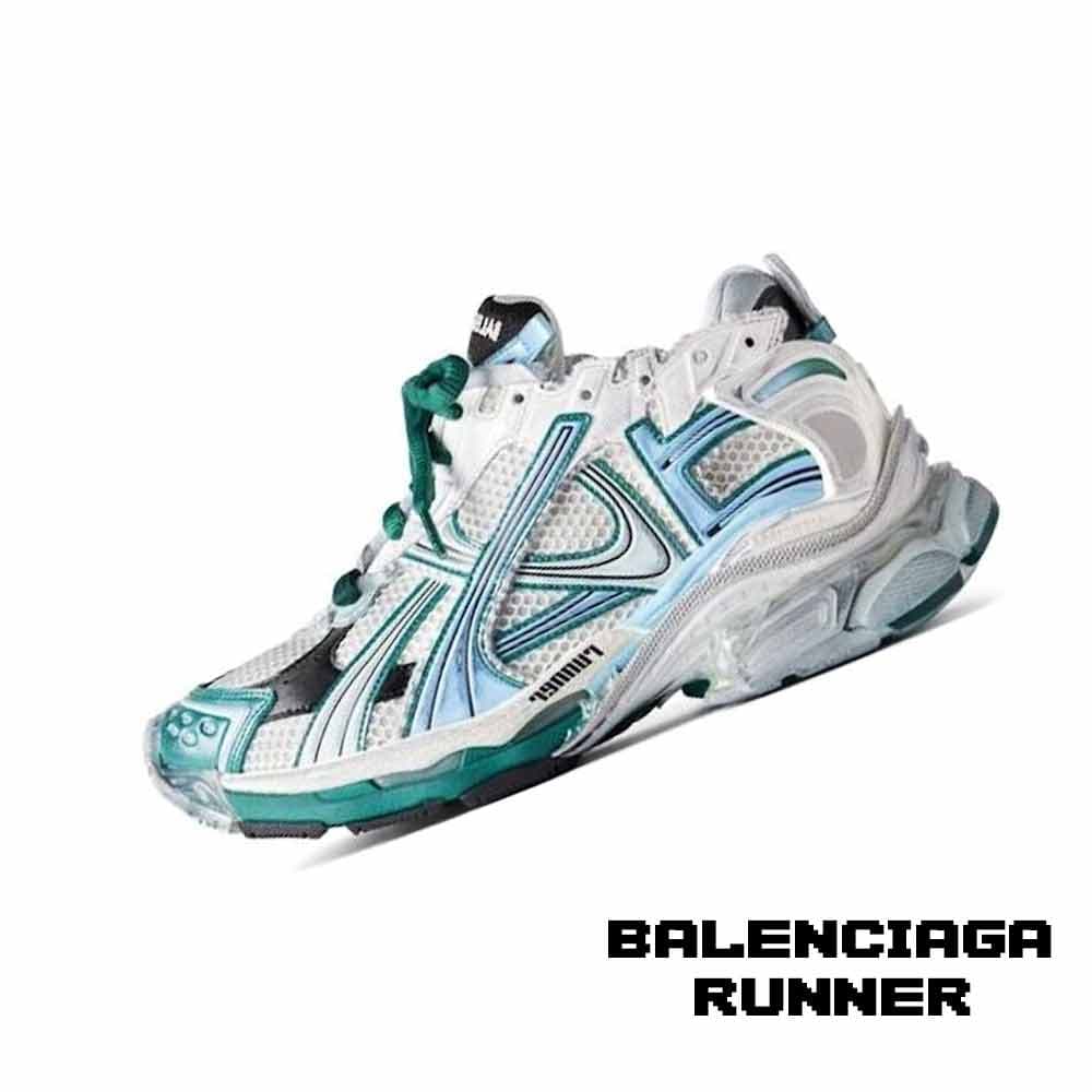 کفش کتونی بالنسیاگا سفید آبی سبز Balenciaga Runner White Green