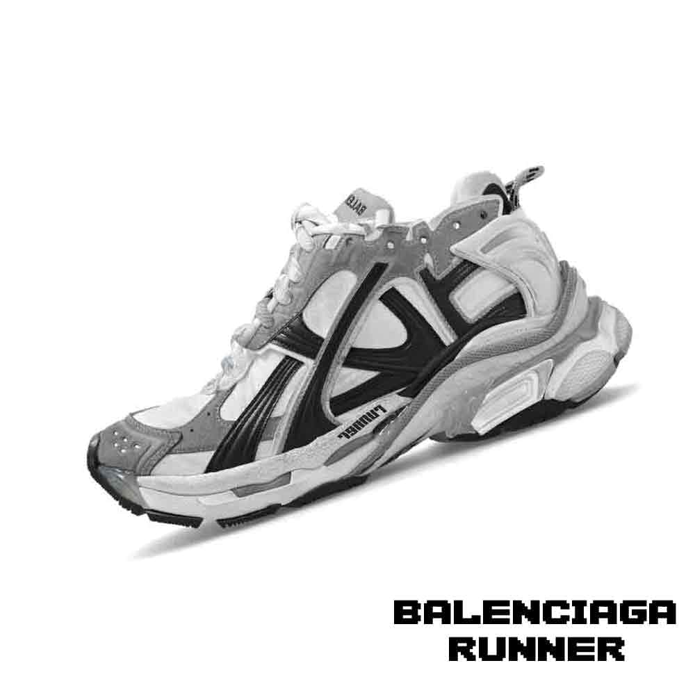 کفش کتونی بالنسیاگا رانر خاکستری مشکی Balenciaga Runner Grey lace-up