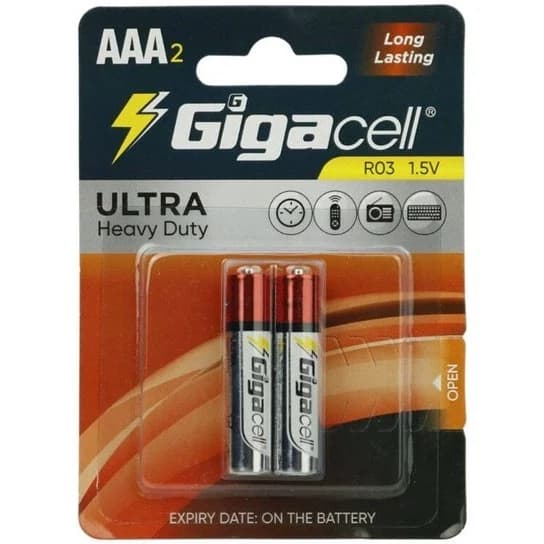 باتری نیم قلمی گیگاسل Ultra Heavy Duty بسته 2 عددی | Gigacell AAA Battery