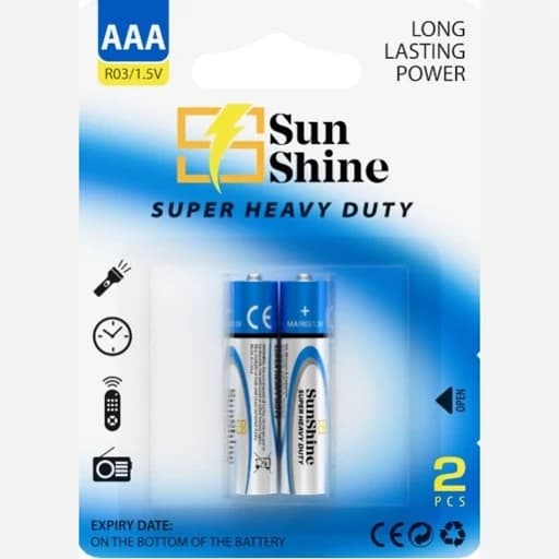 باتری نیم قلمی سان شاین کارتی 2 عددی | باتری AAA 1.5 ولت Sunshine