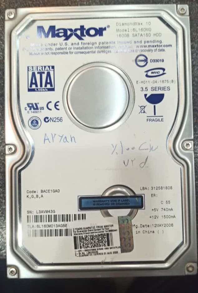 هارد اینترنال مکستور 160 گیگ SATA استوک | سلامت 100٪ | فقط 72 روز کارکرد