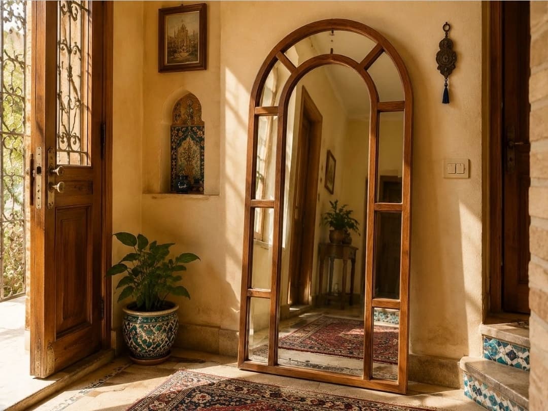 آینه قدی چوبی مدل پنجره ای چوب روس
