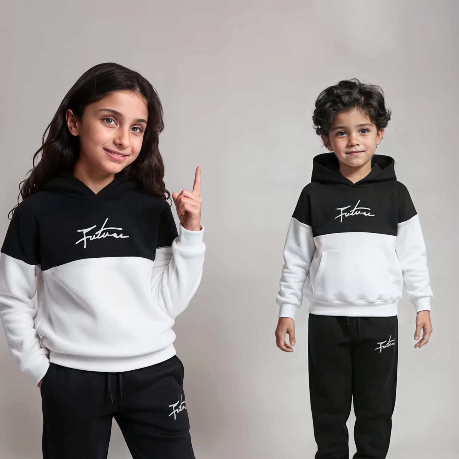 ست هودی و شلوار بچگانه اسپرت مدل Future رنگ سفید مشکی(3-8سال) — تصویر ۷