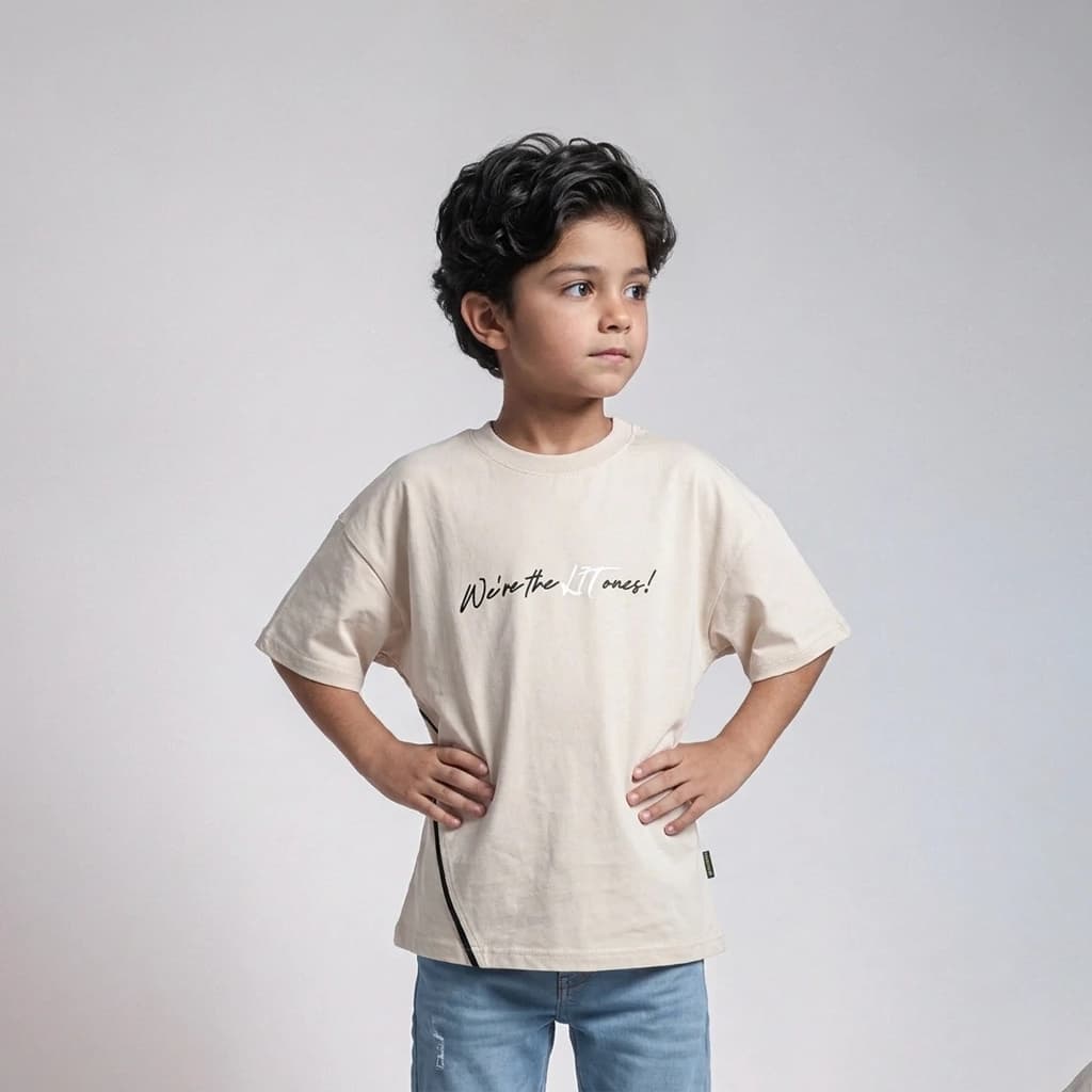 تیشرت بچگانه طرح Wire رنگ کرم سایز 40,45,50,55