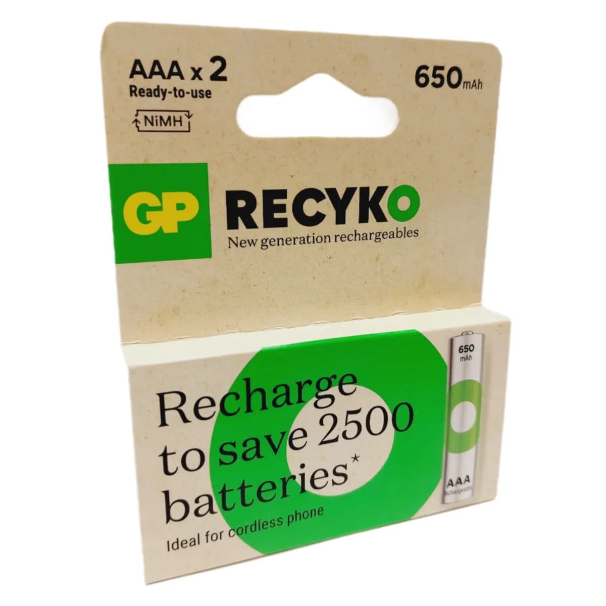 باتری نیم قلمی جی پی مدل ReCyko بسته ۲ عددی 650mAh — تصویر ۲