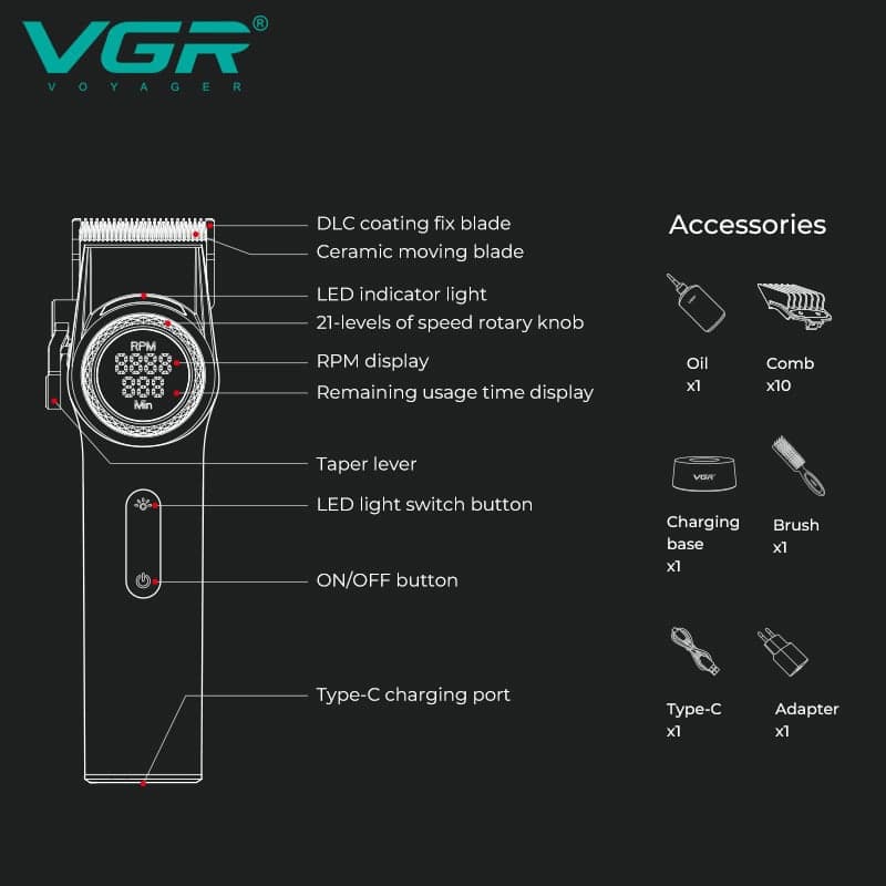 ماشین اصلاح سر و صورت وی جی آر مدل V-001 — تصویر ۵
