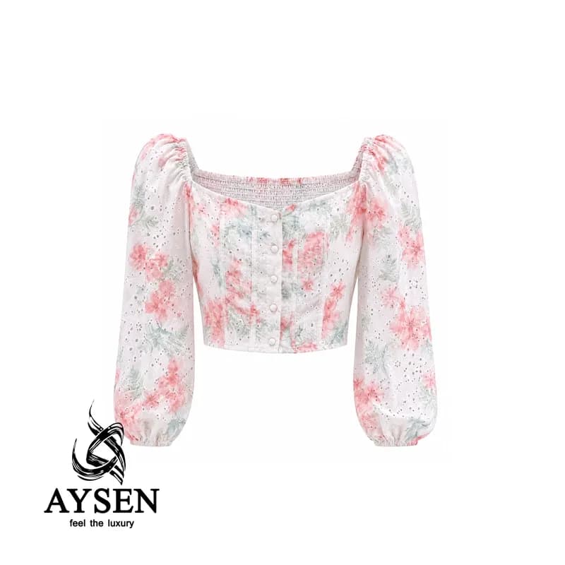 Embroidered paperback 2 Aysen شومیز کراپ وارداتی - فری سایز کد 301635