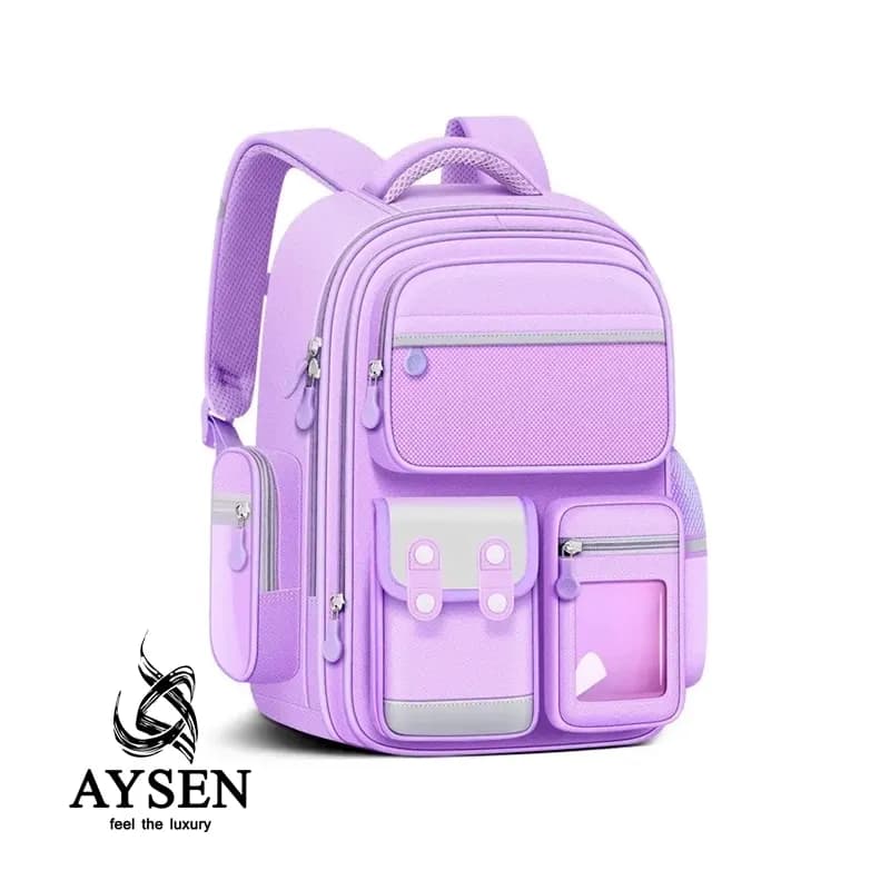 کوله پشتی مدرسه پسرانه و دخترانه وارداتی رنگ یاسی کد 100119 School Backpack