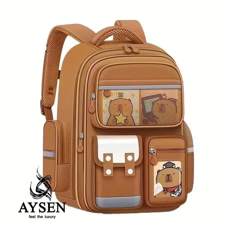 کوله پشتی قهوه ای پسرانه و دخترانه وارداتی کد 100119 School Backpack