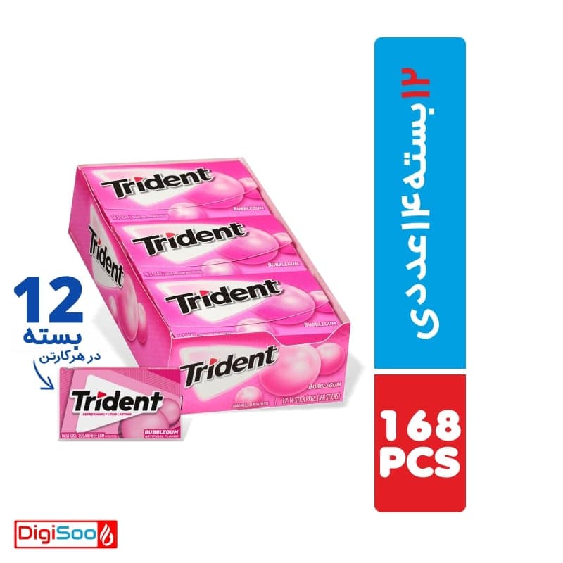 آدامس بادکنکی تریدنت اصل بدون شکر 12 بسته 14 عددی