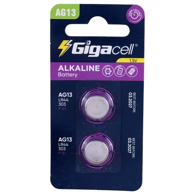 باتری سکه ای آلکالاین گیگاسل AG13 – LR44 – پک 2 عددی