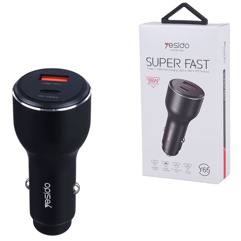 شارژر فندکی یسیدو مدل Y65 ظرفیت ۱۱۸ وات فست شارژ — تصویر ۲