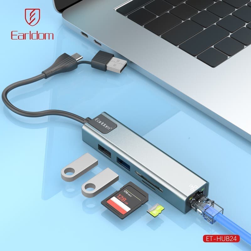 هاب 5 پورت USB3.0 ارلدام مدل HUB24 اتصال با کابل 12 سانتی USB و تایپ سی — تصویر ۲