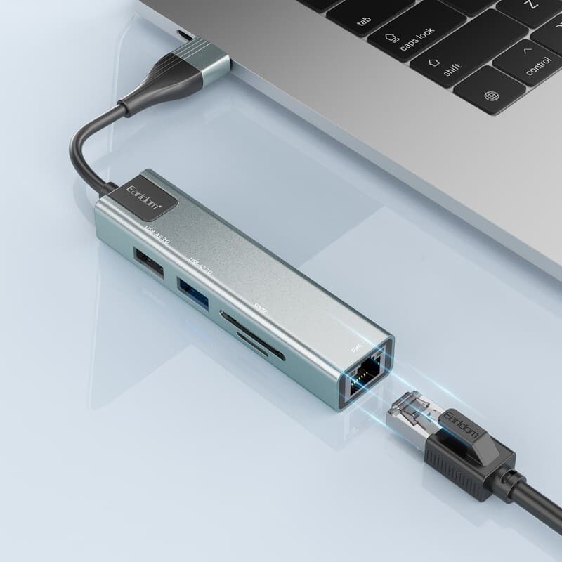 هاب 5 پورت USB3.0 ارلدام مدل HUB24 اتصال با کابل 12 سانتی USB و تایپ سی — تصویر ۳