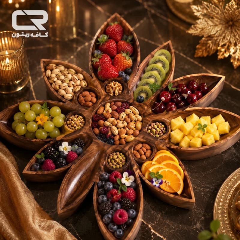 سینی مزه طرح نیلوفر با چوب گردو — تصویر ۲