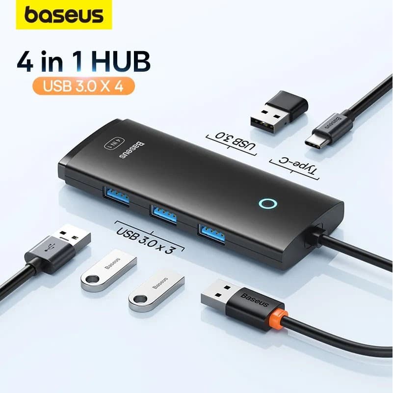 هاب 4 پورت USB 3.0 باسئوس مدل BS-OH012 اتصال با کابل USB — تصویر ۴