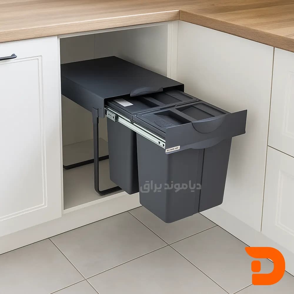 سطل زباله کابینتی آرام بند پلاتین مدل 8633 — تصویر ۲