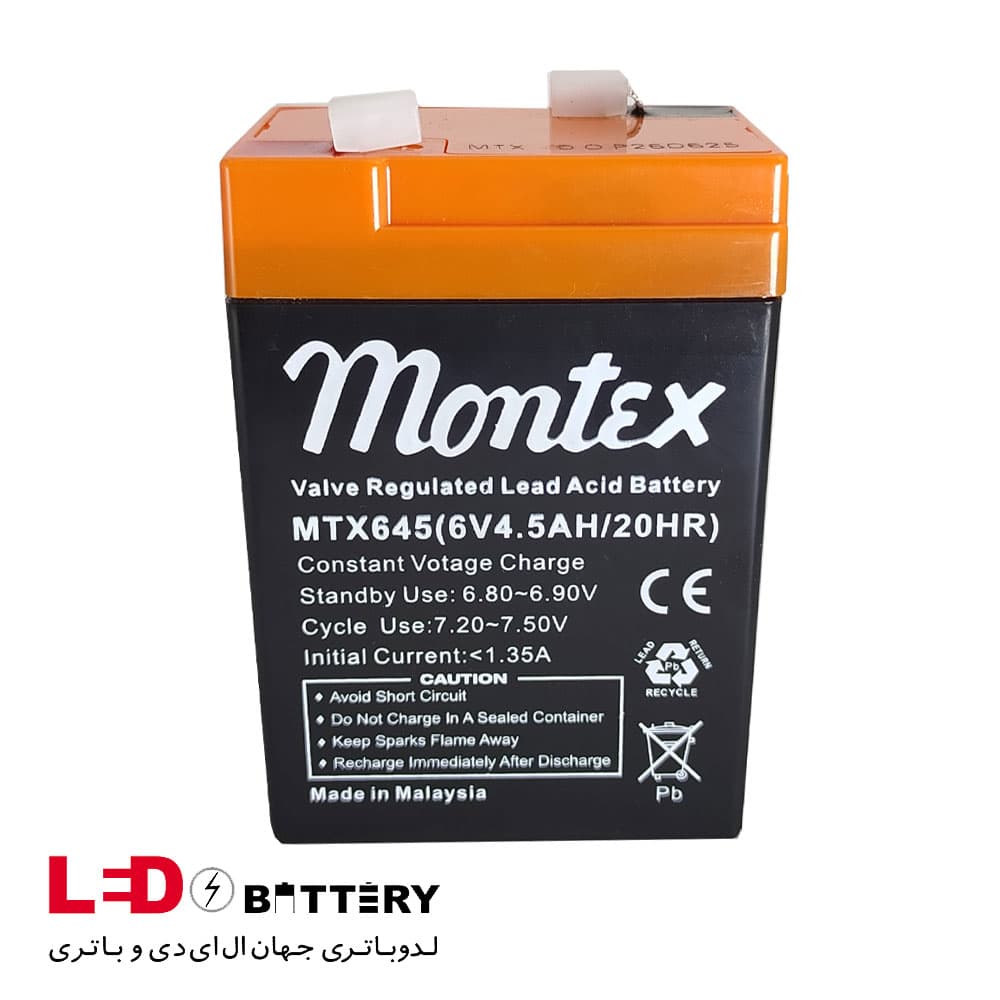 باتری سیلد اسید 6 ولت 4/5 آمپر مونتکس (6v-4/5A montex) – 6 ماه گارانتی تعویض — تصویر ۳