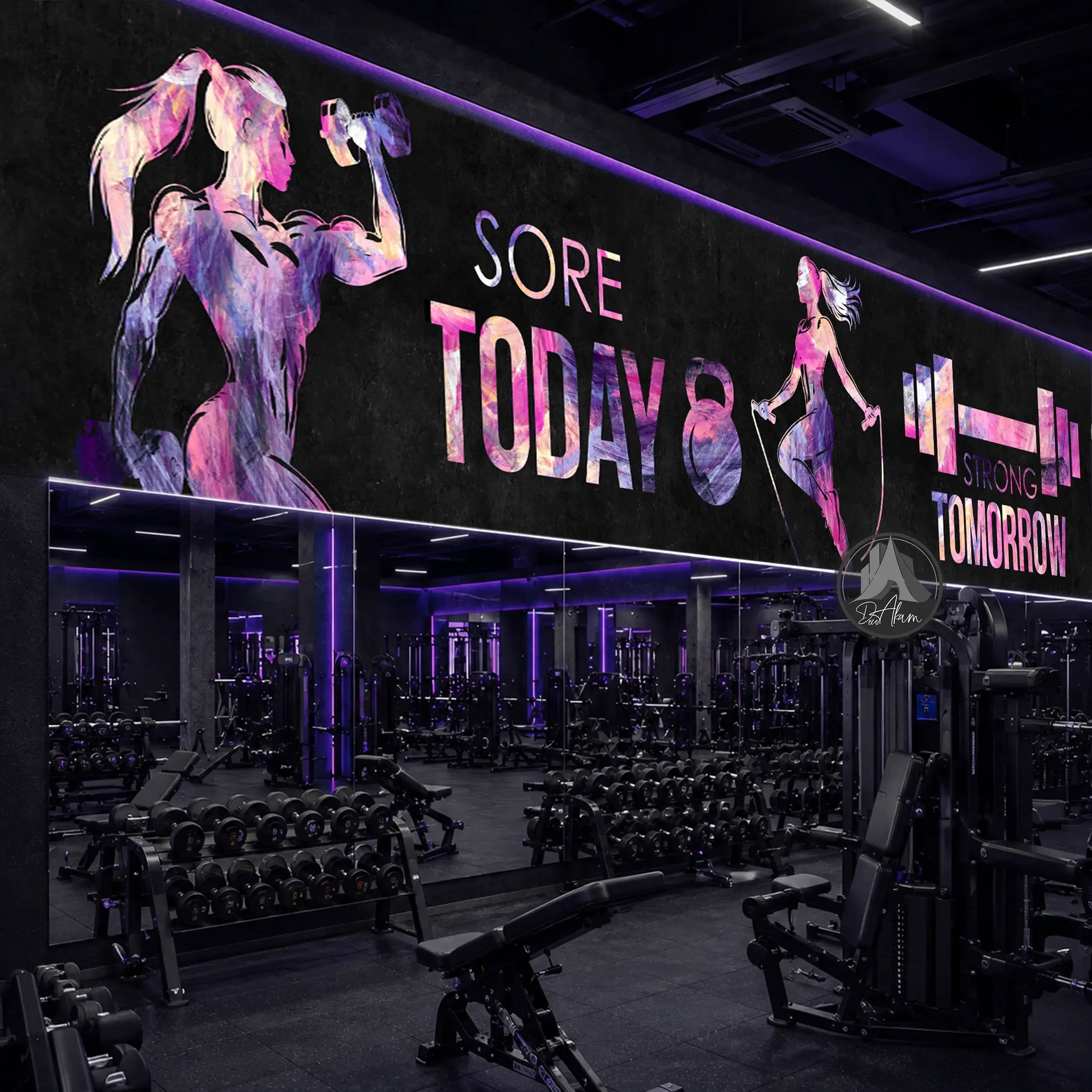 پوستر دیواری طولی باشگاه بانوان طرح Fitness و Strong Tomorrow کد DA-(1302) | دکور سالن فیتنس