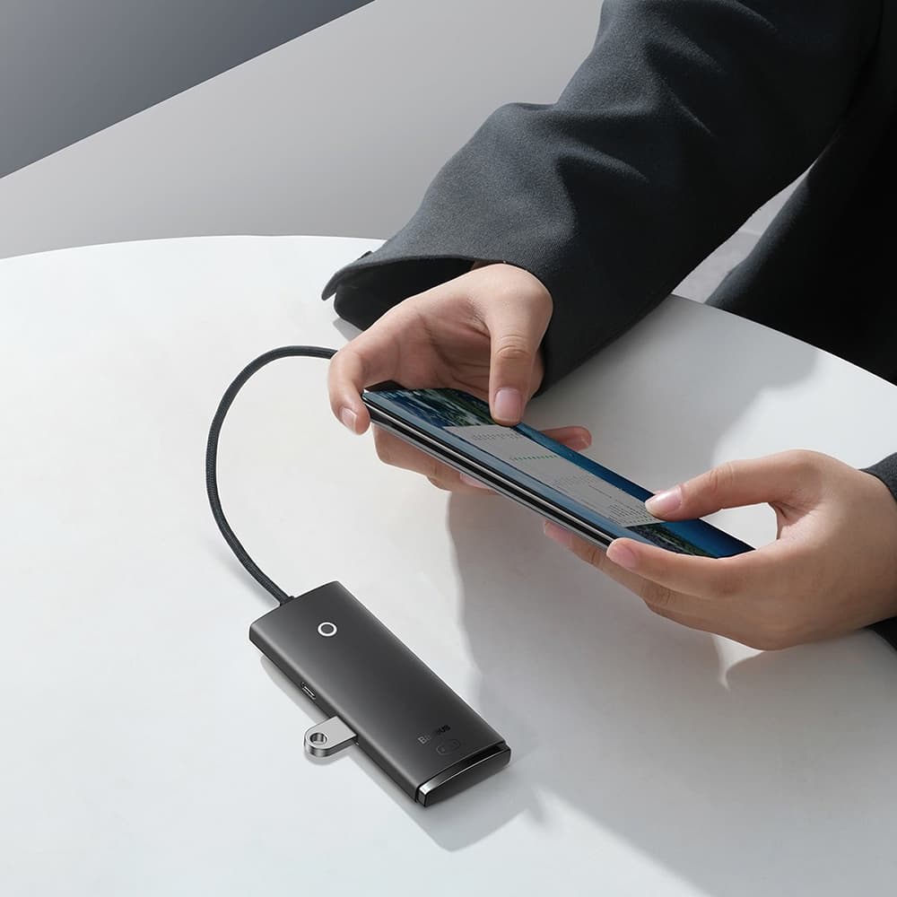 هاب 4 پورت USB 3.0 باسئوس مدل BS-OH015 اتصال با کابل تایپ سی — تصویر ۵