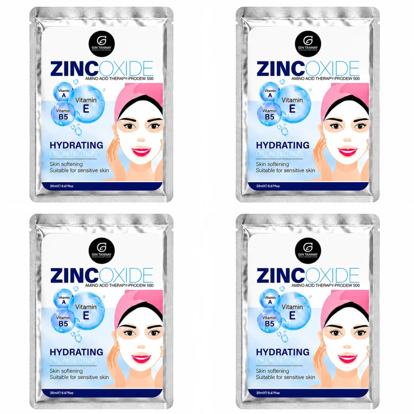 ماسک صورت ۴ عددی ژین‌ تانای مدل Zinc Oxide مناسب پوست حساس