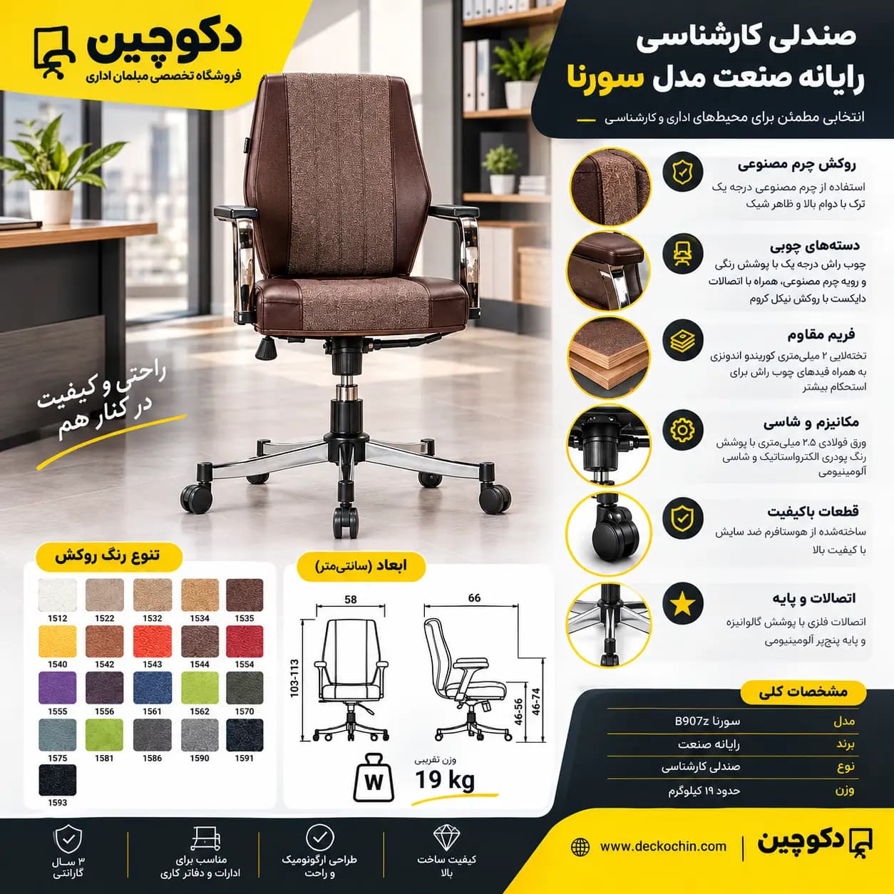 صندلی کارشناسی رایانه صنعت مدل سورنا B907z — تصویر ۲