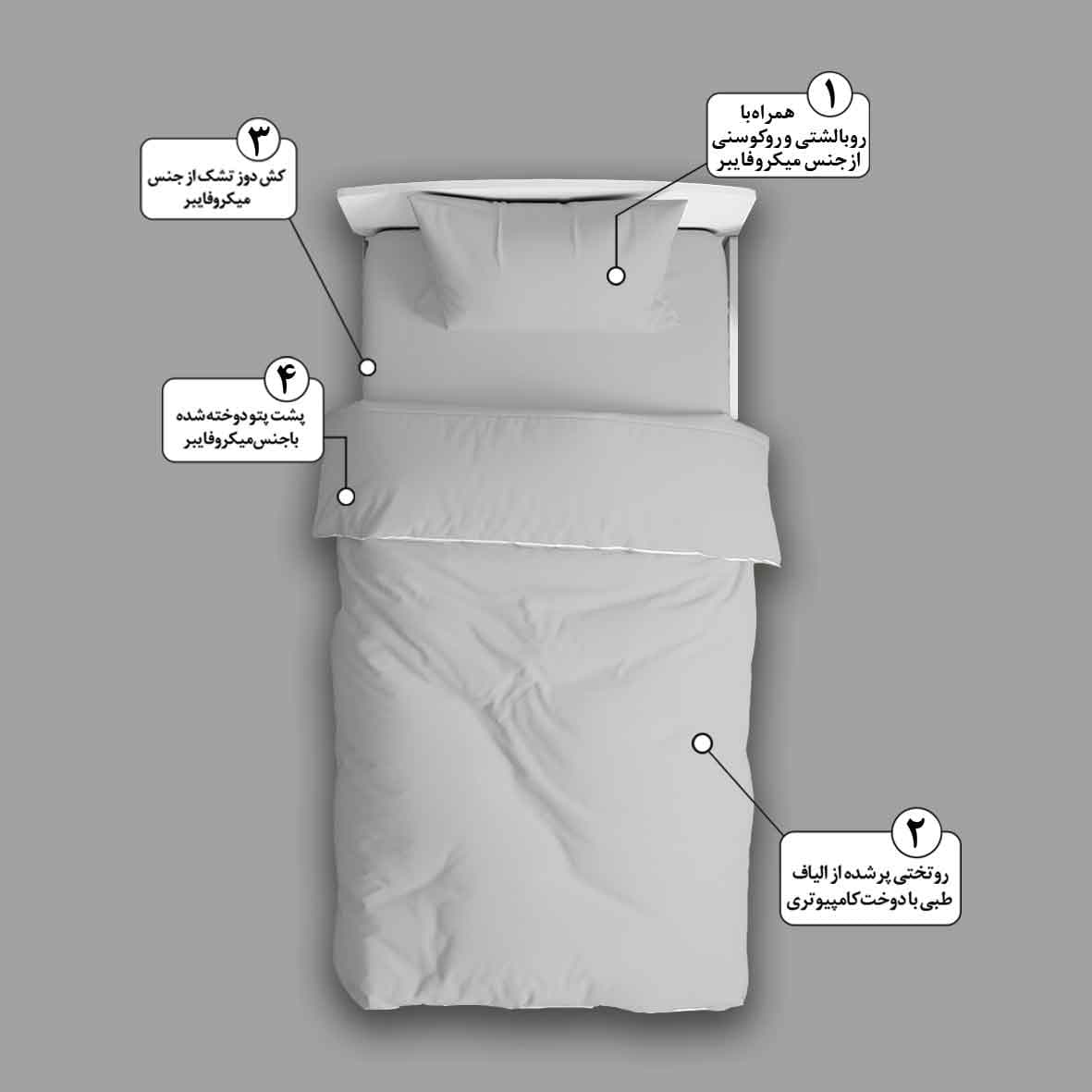 روتختی هتلی بیسیک مربعی کرم روشن — تصویر ۳