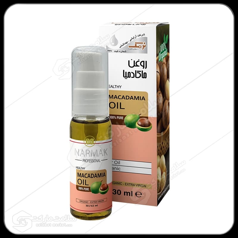 روغن ماکادمیا نرمک طلایی مدل پمپی | 30 میل