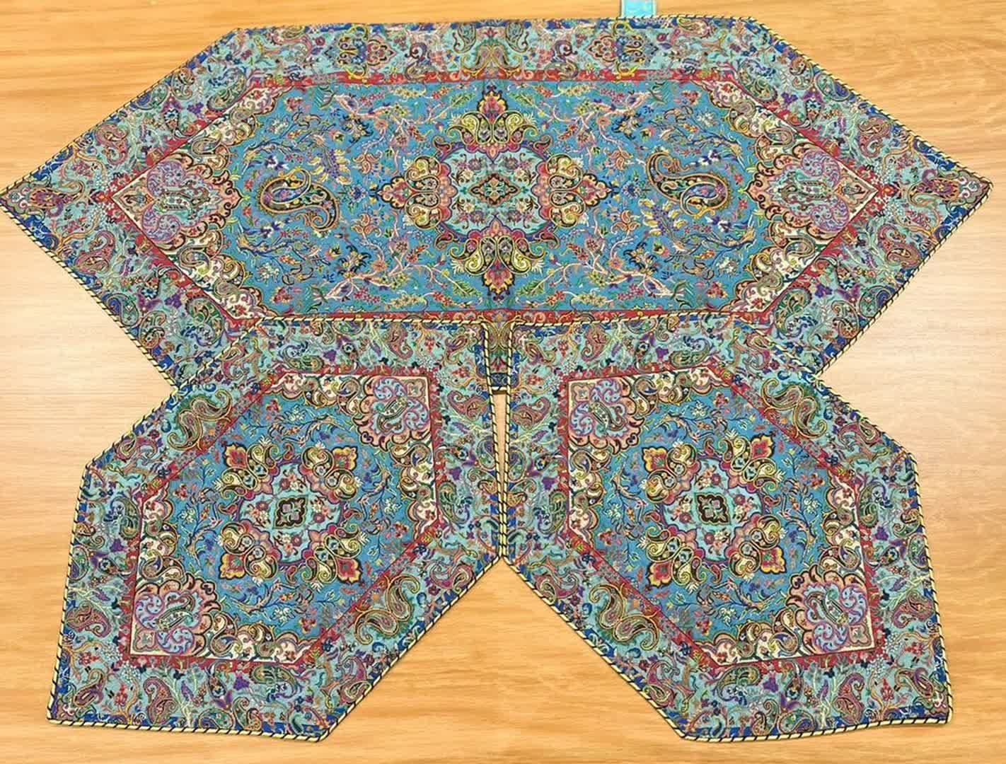 رومیزی ترمه ابریشم 3 تیکه طرح سپهسالار کد 5