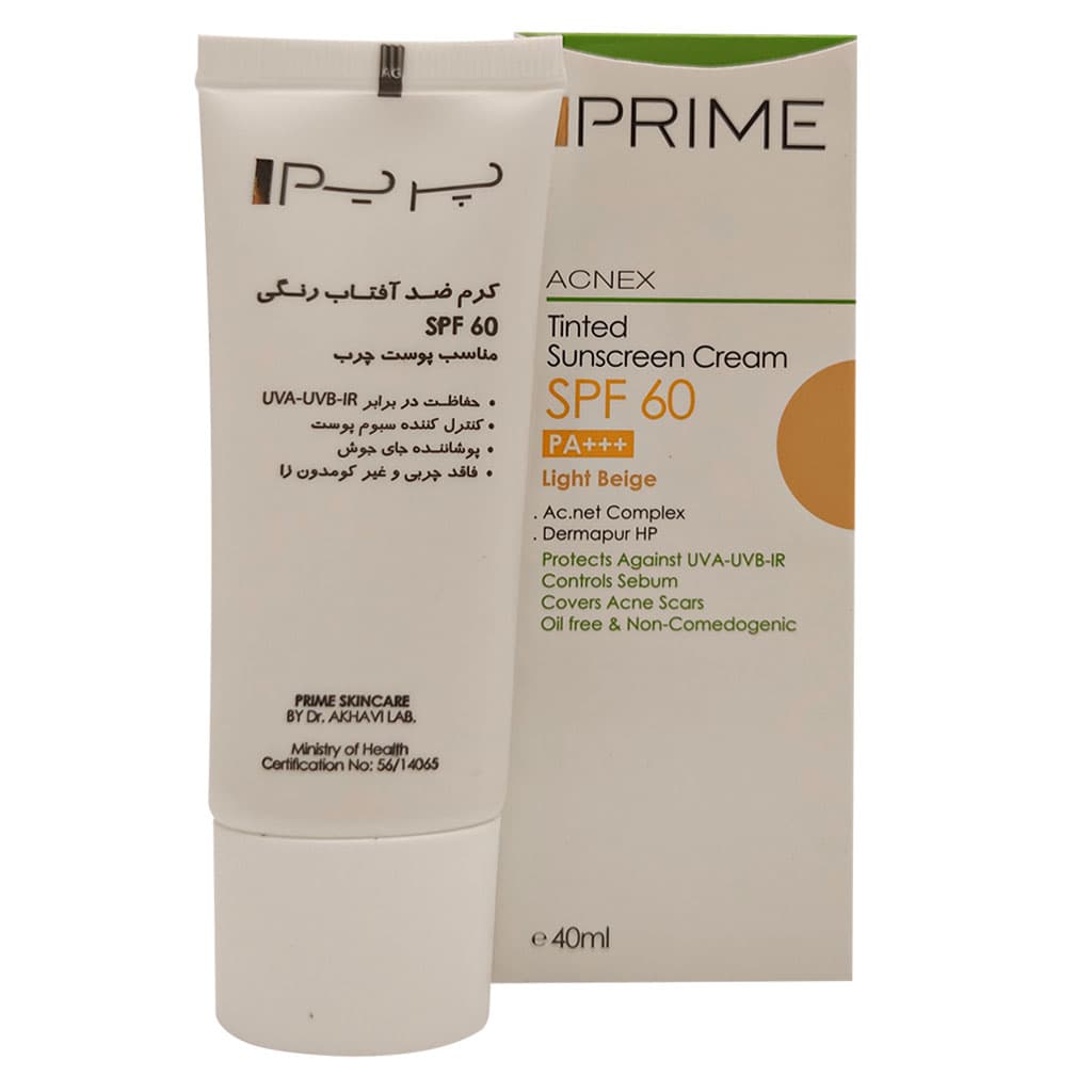کرم ضد آفتاب فاقد چربی کرم پودری رنگی SPF60 پریم — تصویر ۲