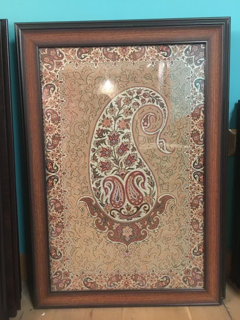 تابلو ترمه ابریشم طرح مشک رنگ کرم قهوه ای