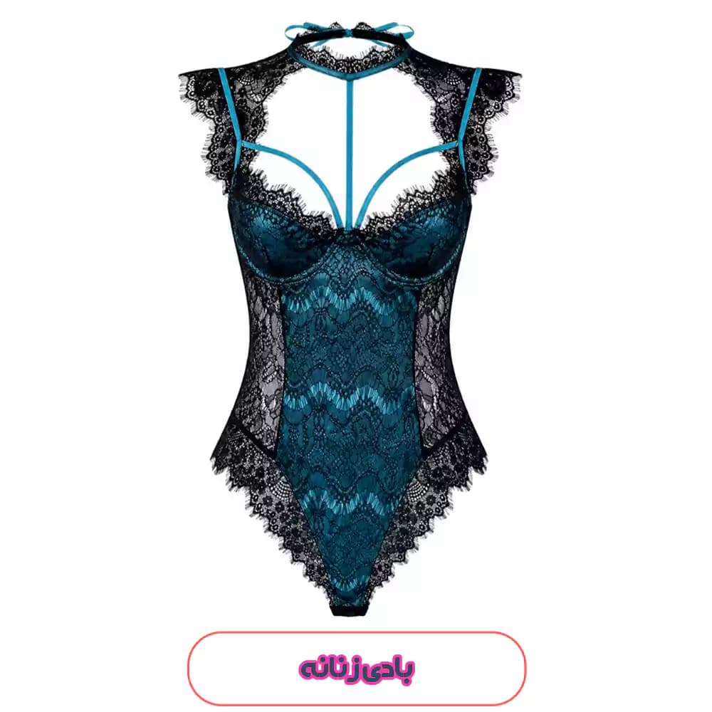 بادی لباس خواب توری آبی مشکی SHEIN مدل 53197