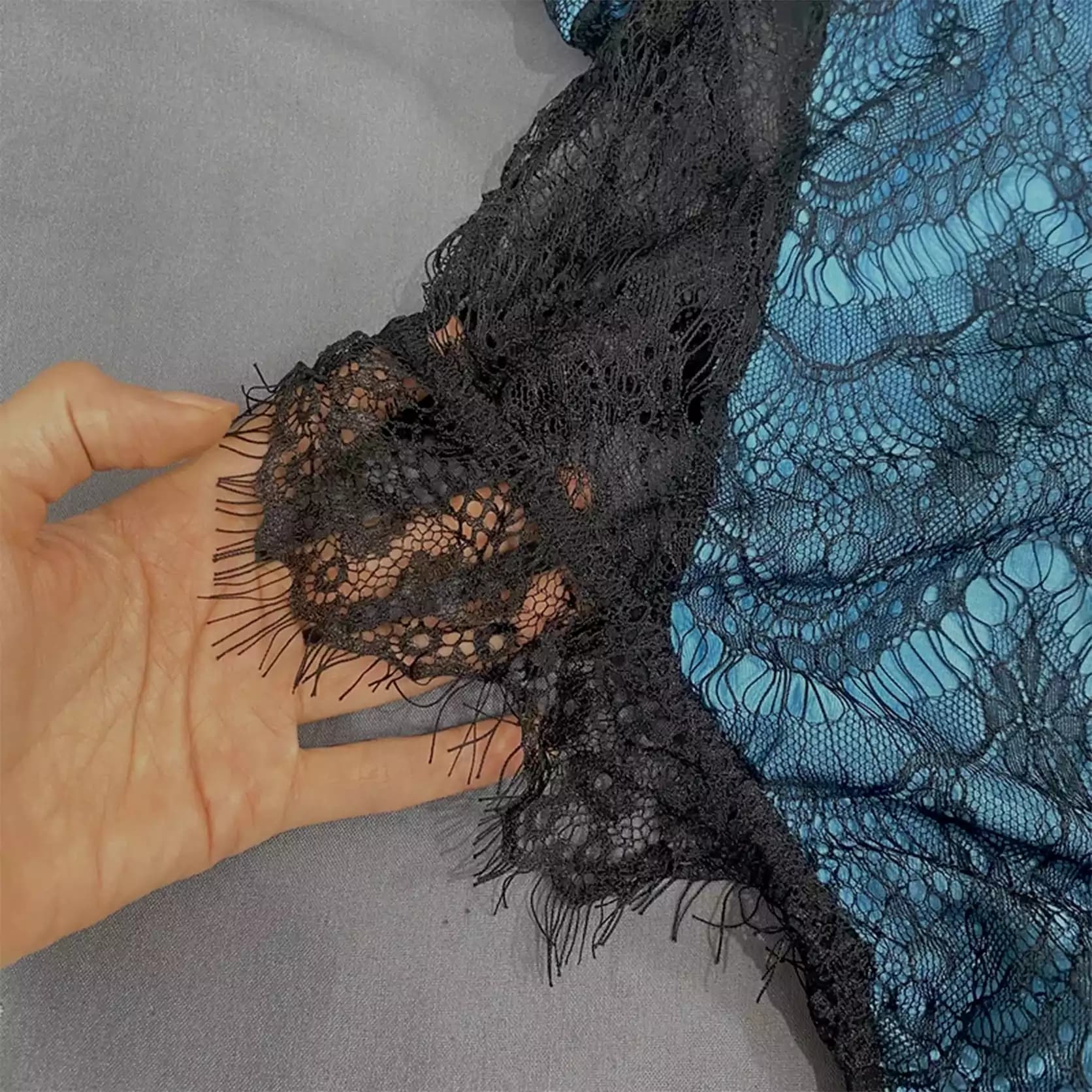 بادی لباس خواب توری آبی مشکی SHEIN مدل 53197 — تصویر ۳