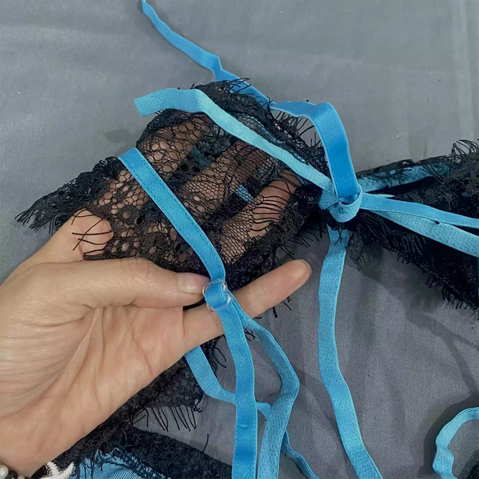 بادی لباس خواب توری آبی مشکی SHEIN مدل 53197 — تصویر ۶