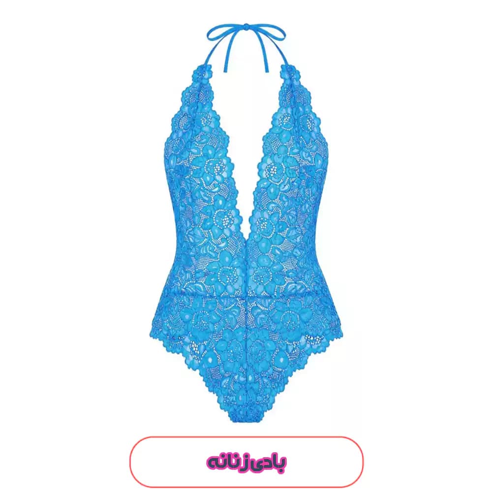 بادی لباس خواب توری آبی یقه باز زنانه SHEIN مدل 53149
