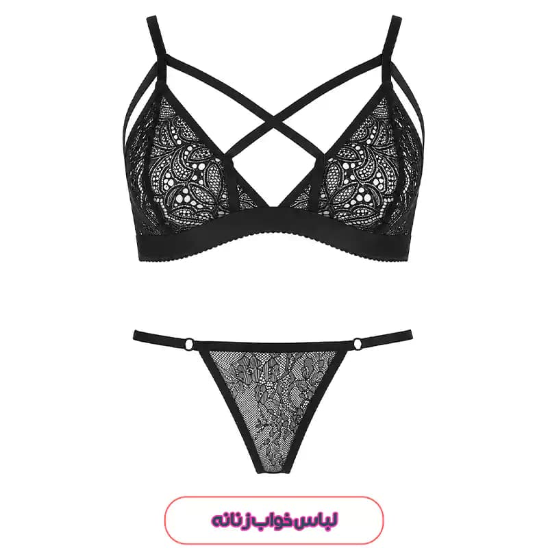 ست شورت و سوتین توری مشکی بنددار فانتزی Shein مدل 52571