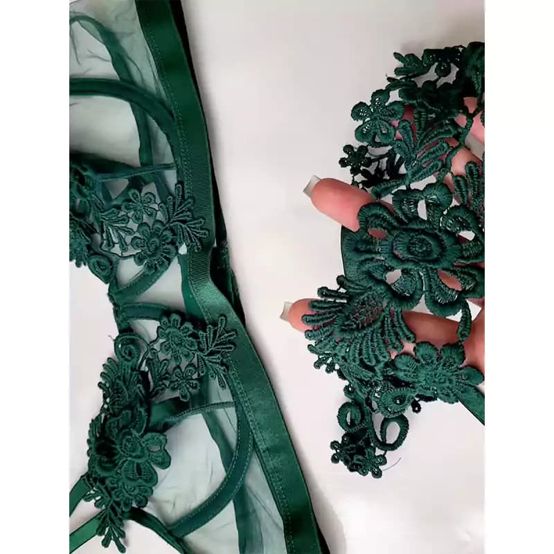 ست شورت و سوتین زنانه لاکچری Shein مدل چهار تکه سبز 52310 — تصویر ۳