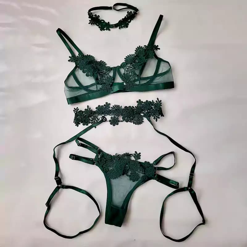 ست شورت و سوتین زنانه لاکچری Shein مدل چهار تکه سبز 52310 — تصویر ۵