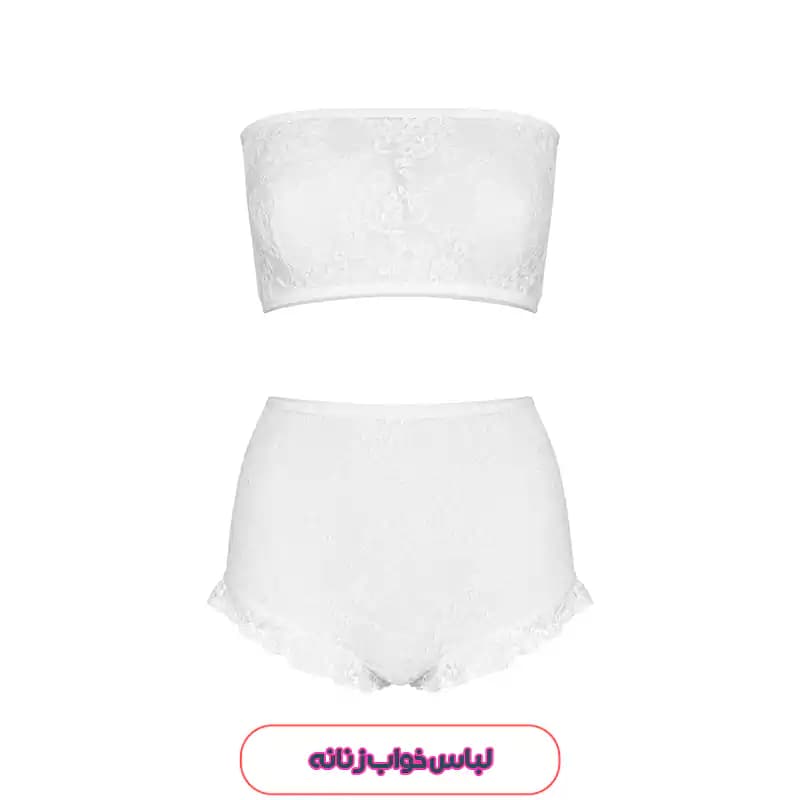 ست لباس زیر فانتزی زنانه سفید دو تکه Shein مدل نیم‌تنه 52208