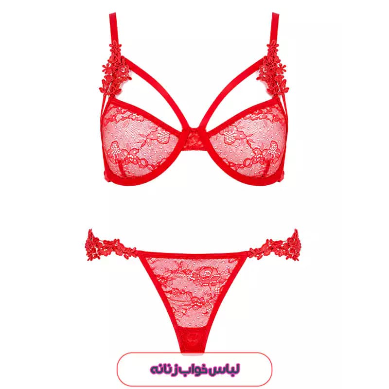 ست لباس زیر فانتزی فنردار قرمز Shein مدل توری 52055