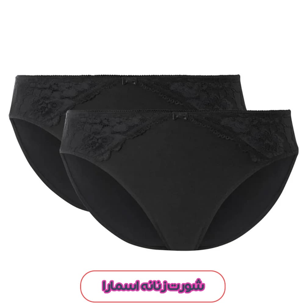 شورت زنانه اسمارا مدل اسلیپ گیپوردار مشکی 49729