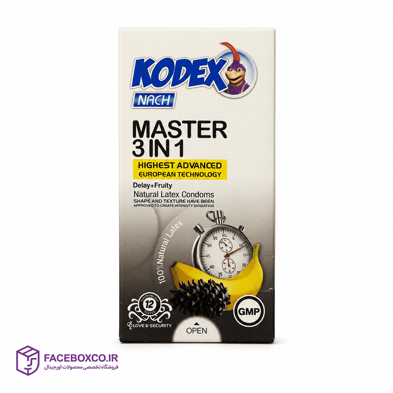 کاندوم سهکاره ناچ کدکس مدل Master 3 In 1 تاخیری خاردار میوهای بسته ۱۲ عددی