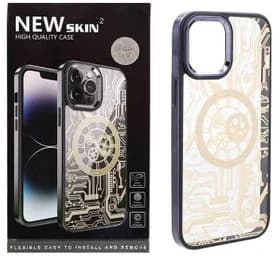 قاب گوشی iPhone 13Pro آیفون طرح پشت طلق شفاف دور رنگی براق برند نیو اسکین NEW SKIN 2 طرح مگ سیف مشکی
